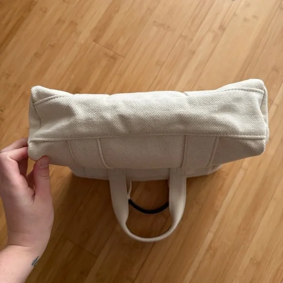 Tory Burch Cream & Navy Sturdy Canvas Tote w/ Navy Leather Handles - Picture 13 of 14